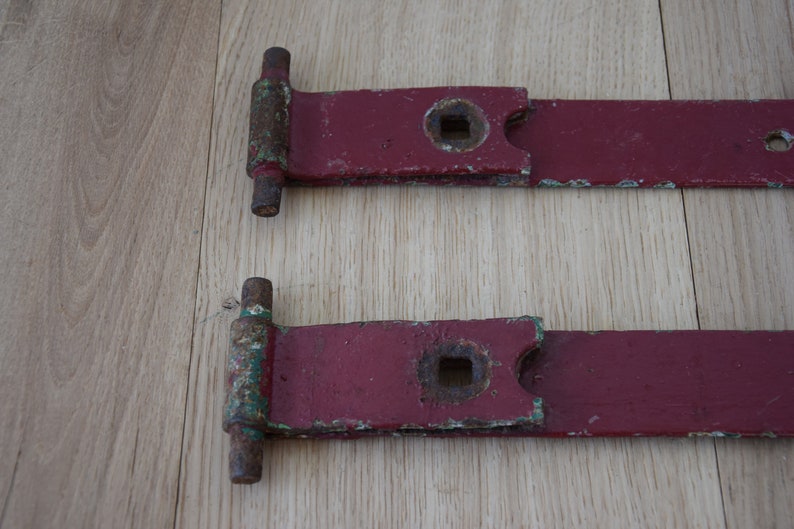 Set of 2 large antique strap hinges painted in maroon Etsy
