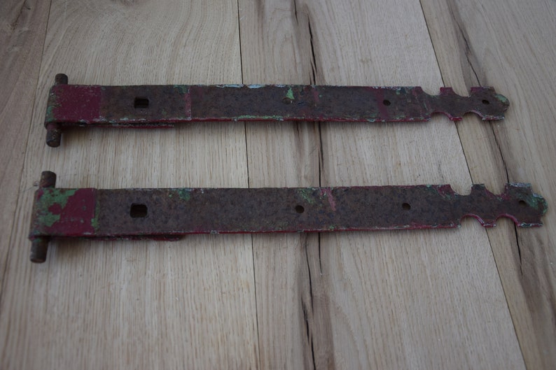 Set of 2 large antique strap hinges painted in maroon Etsy