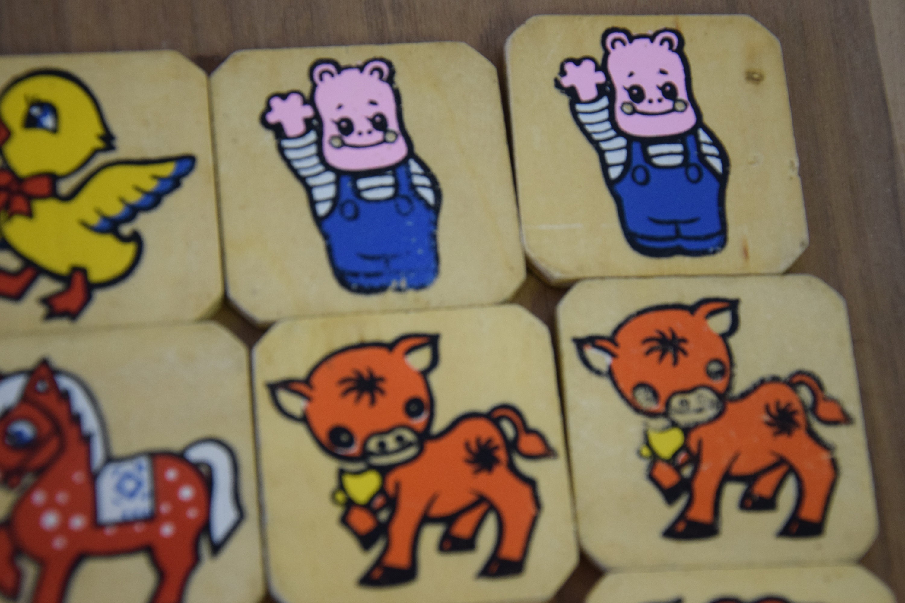 Vintage Wooden Memory Game 32pcs Colourful Animal matching Etsy