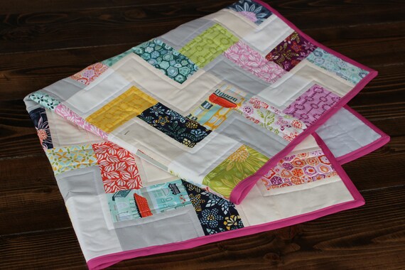 Modern Baby Girl Quilt Crib Bedding Child Blanket Zig Zag Etsy