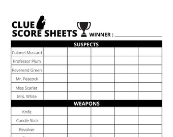 Clue Score Sheet - Download/Print PDF File