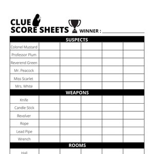 Clue-scoreblad - Download/print PDF-bestand