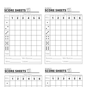 Hojas de puntuación de Bunco x4 - Hojas de puntuación de Bunco - PDF imprimible
