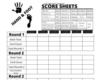 Hand Knee and Foot Card Game Score Sheet Etsy