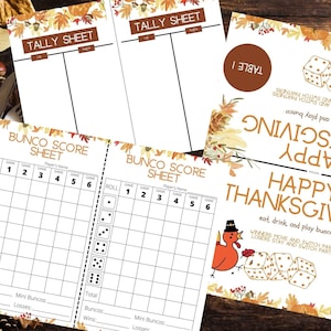 Bunco Score Sheets - Thanksgiving Themed - Thanks Giving Invitation - Thanksgiving Game Ideas - PDF Print Instant Downlad - 5 PDF