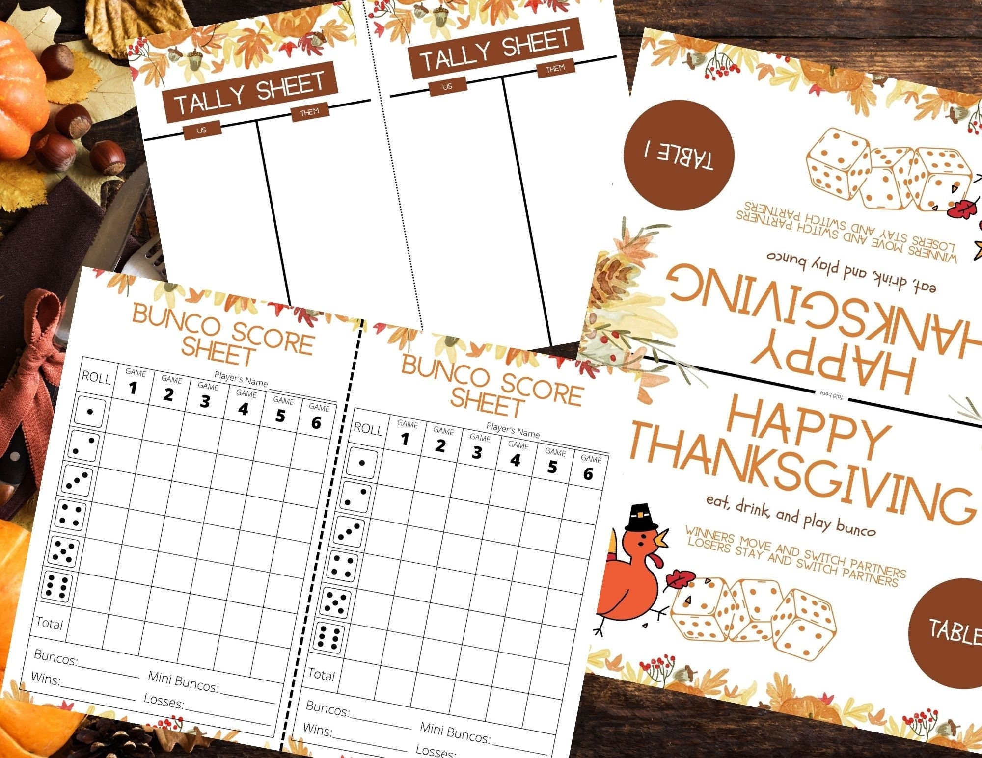 Bunco Score Sheets - Thanksgiving Themed - Thanks Giving Invitation ...