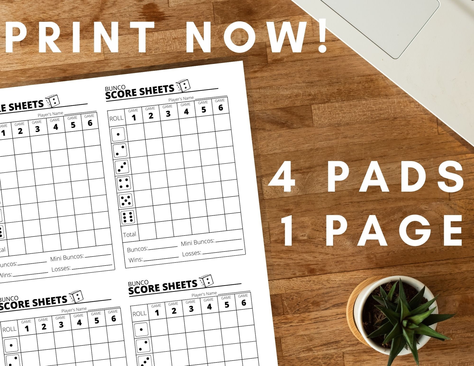 Bunco Score Sheets X4 - Bunco Score Sheets - Printable PDF - Etsy