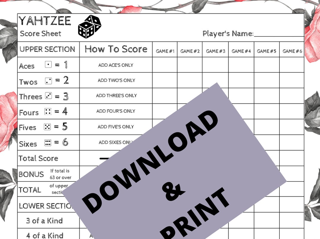 Yahtzee Score Card - Yahtzee Scoresheet - Yahtzee Score Pads - Ready to ...