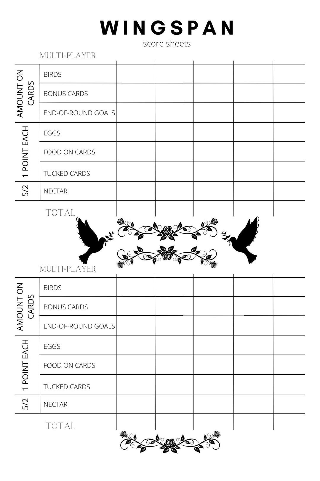 Wingspan Score Sheet 2 Score Pads Etsy Australia