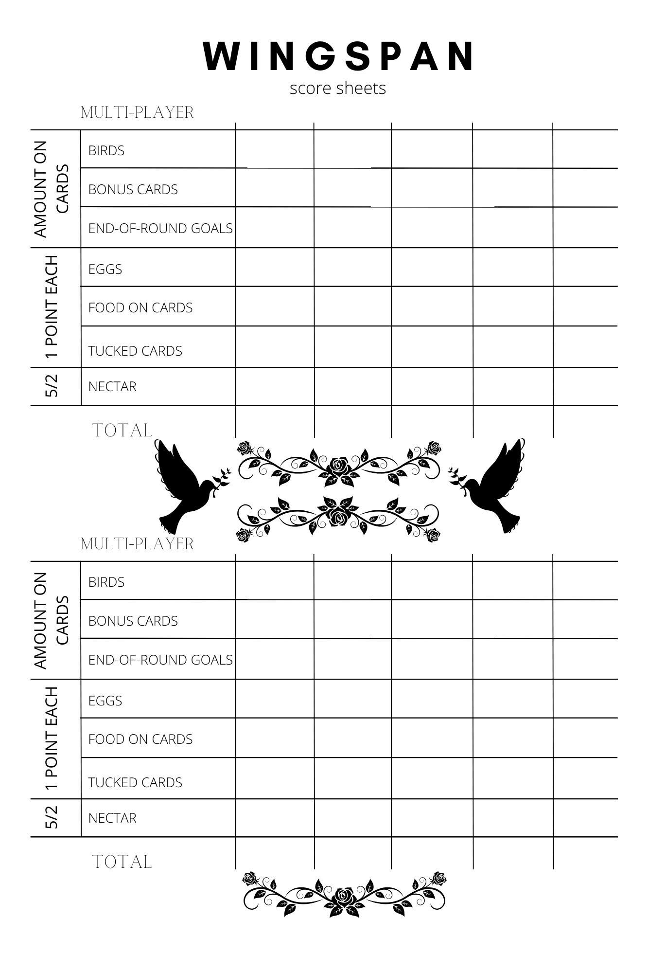 Wingspan Score Sheet 2 Score Pads Etsy Australia Wingspan Score Sheet 2 Score Pads Etsy Australia