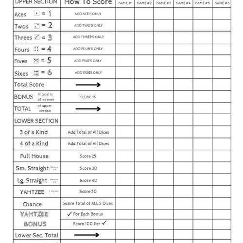 Yahtzee Score Card Yahtzee Scoresheet Yahtzee Score Pads Etsy