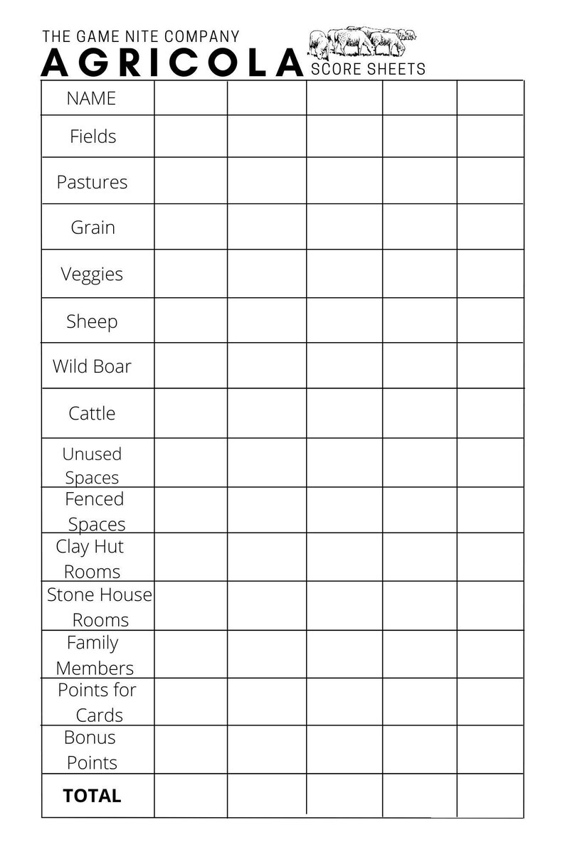Agricola Score Card Print Ready File Agricola Scoresheet Agricola Score