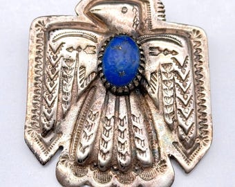 Navajo Handmade Lapis & Sterling Silver Thunderbird Hair Pin  display picture 3