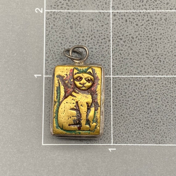 Vintage Cat Mixed Metal Silver Brass Copper Penda… - image 4