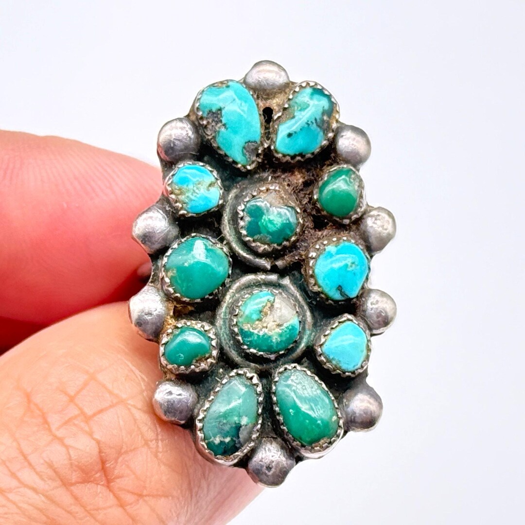 Vintage Navajo Native Turquoise Cluster Silver Ring Size 4.75 - Etsy