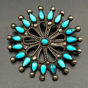 Vintage Navajo Native Turquoise Blumen-Blütenbrosche aus Silber