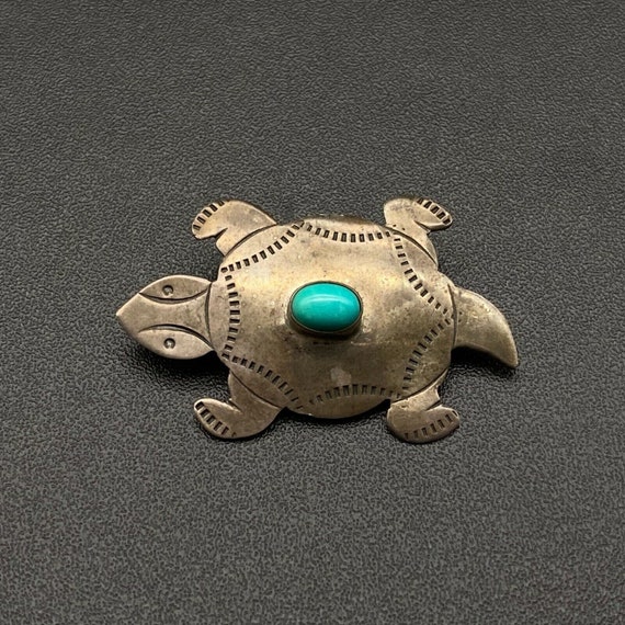 Vintage Navajo Turtle Turquoise Hand Stamped Ster… - image 8