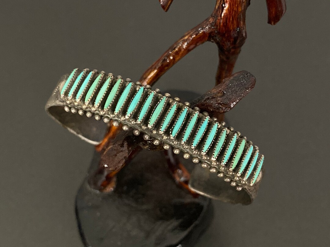 Vintage Zuni Bryant Waatsa Sterling Silver Turquoise Stampwork Etsy