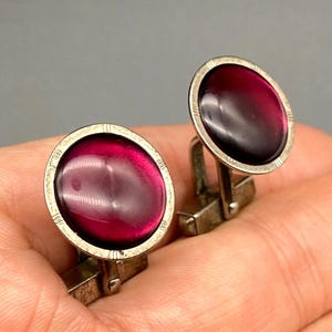Vintage Red Glass Cabochon Sterling Silver Cufflinks
