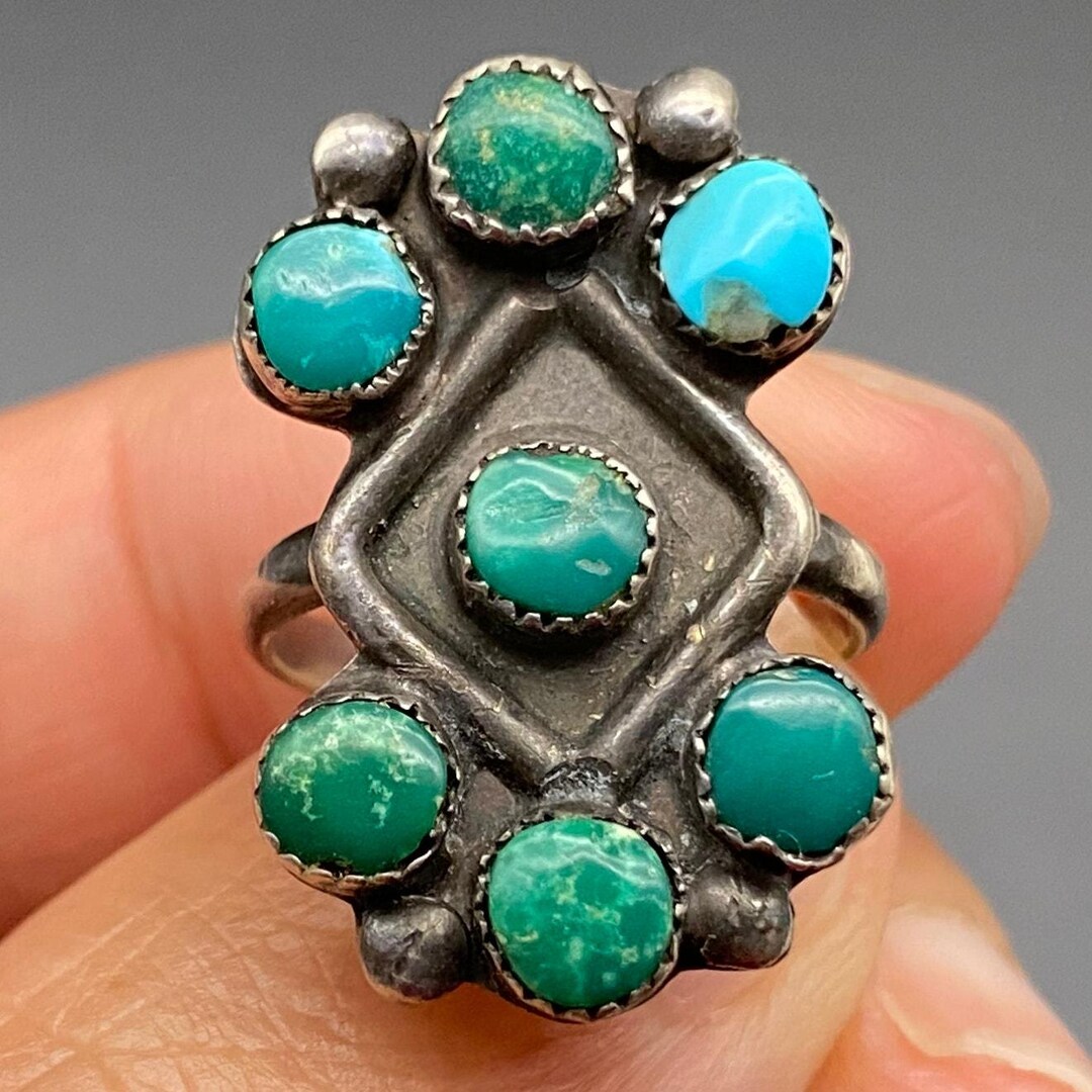 •TURQUOISE - 1• Navajo silver ring (size 6.5) main image 1