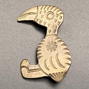 Spilla vintage Navajo in argento con stampa a mano raffigurante un uccello quaglia