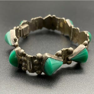 Vintage Mexico Green Onyx Sterling Silver Bracelet 7&quot;