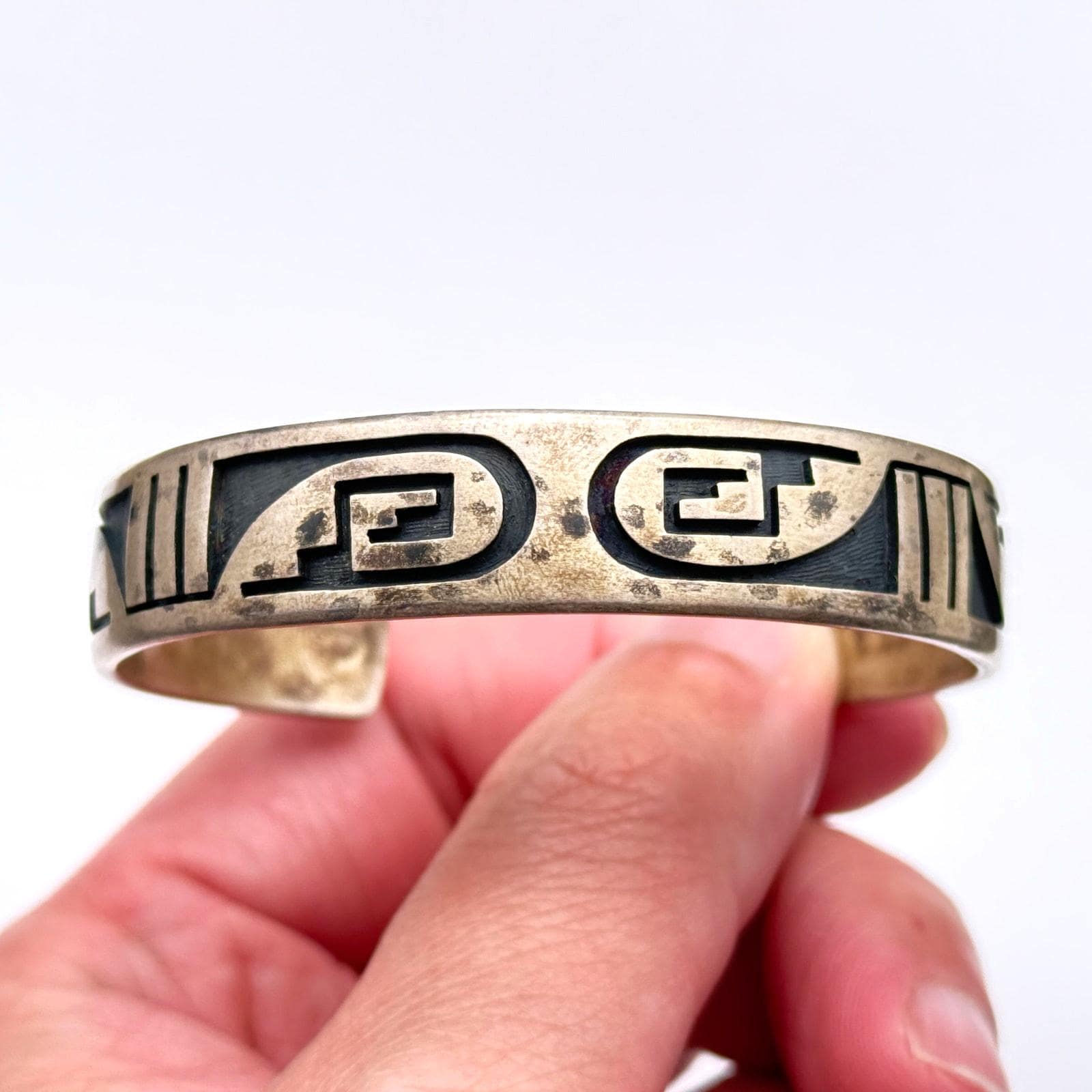 Vintage Hopi Native Andrew Saufkie Whirlwind Rain Silver Bracelet