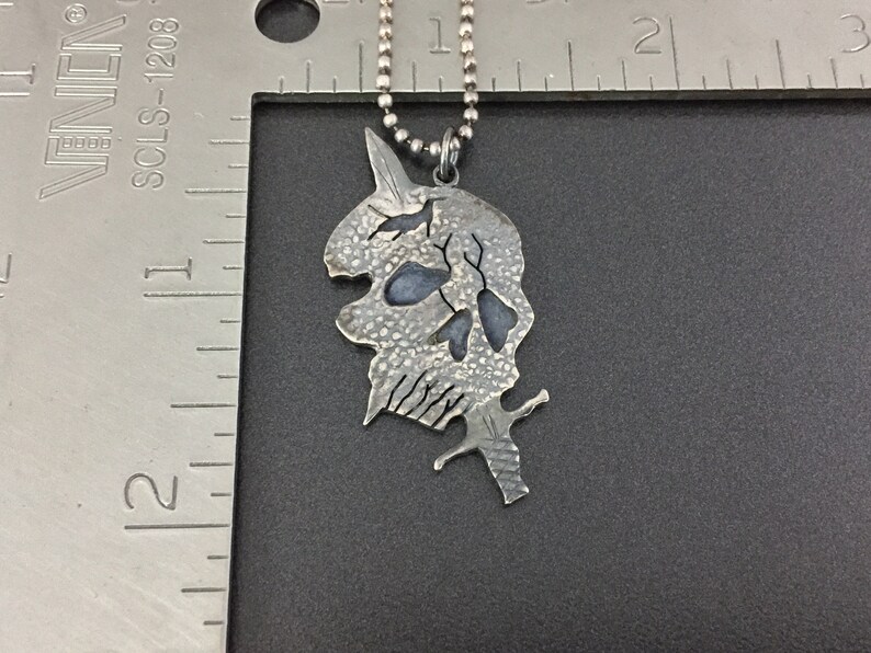 Vintage Sterling Silver Skull Sword Pendant Necklace