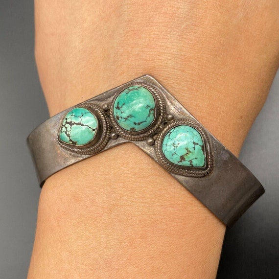 Vintage Turquoise Sterling Silver Bracelet Cuff 7-