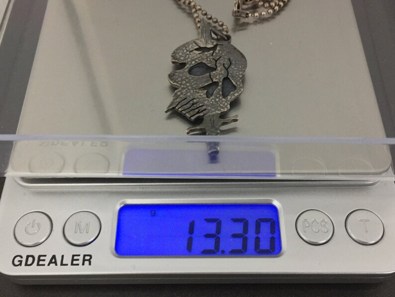 Vintage Sterling Silver Skull Sword Pendant Necklace