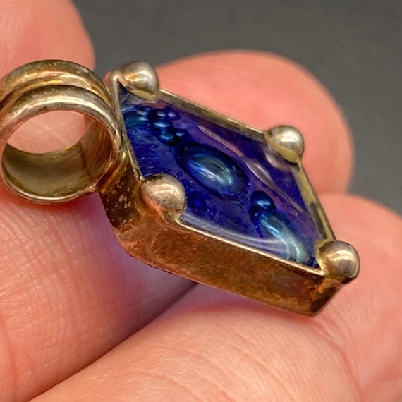 Vintage Blue Glass Sterling Silver Pendant - image 9