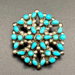 Petite Vintage Lydia Bowekaty Zuni Türkis Cluster Sterling Silber Pin Anhänger