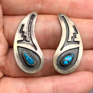 Vintage Southwestern Turquoise Sterling Silver Clip On Earrings