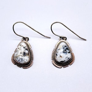 Vintage Southwestern White Buffalo Turquoise Sterling Silver Earrings
