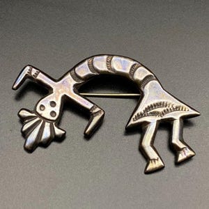 Vintage Navajo Kachina Native Hand Stampwork Sandcast Sterling Silver Pin Brooch