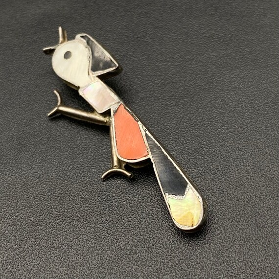 Vintage Zuni Roadrunner Bird MOP Coral Sterling S… - image 4