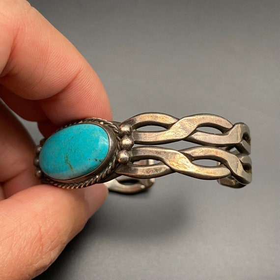 Vintage Navajo Turquoise Silver Twist Cuff Bracel… - image 10