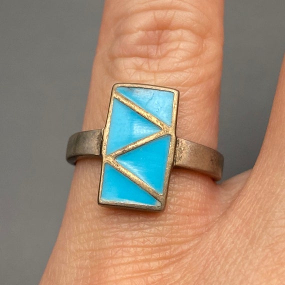 Petite Vintage Blue Enamel Sterling Silver Ring S… - image 6