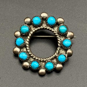 Vintage Zuni Native Turquoise Türkis Silber Brosche