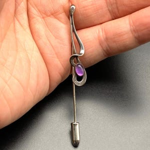 Vintage Modernist Amethyst Sterling Silver Hat Pin
