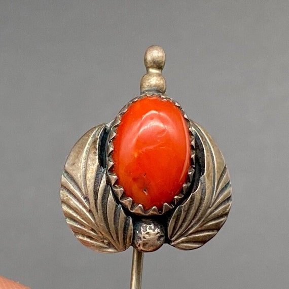 Vintage Navajo Coral Silver Hat Pin - image 6