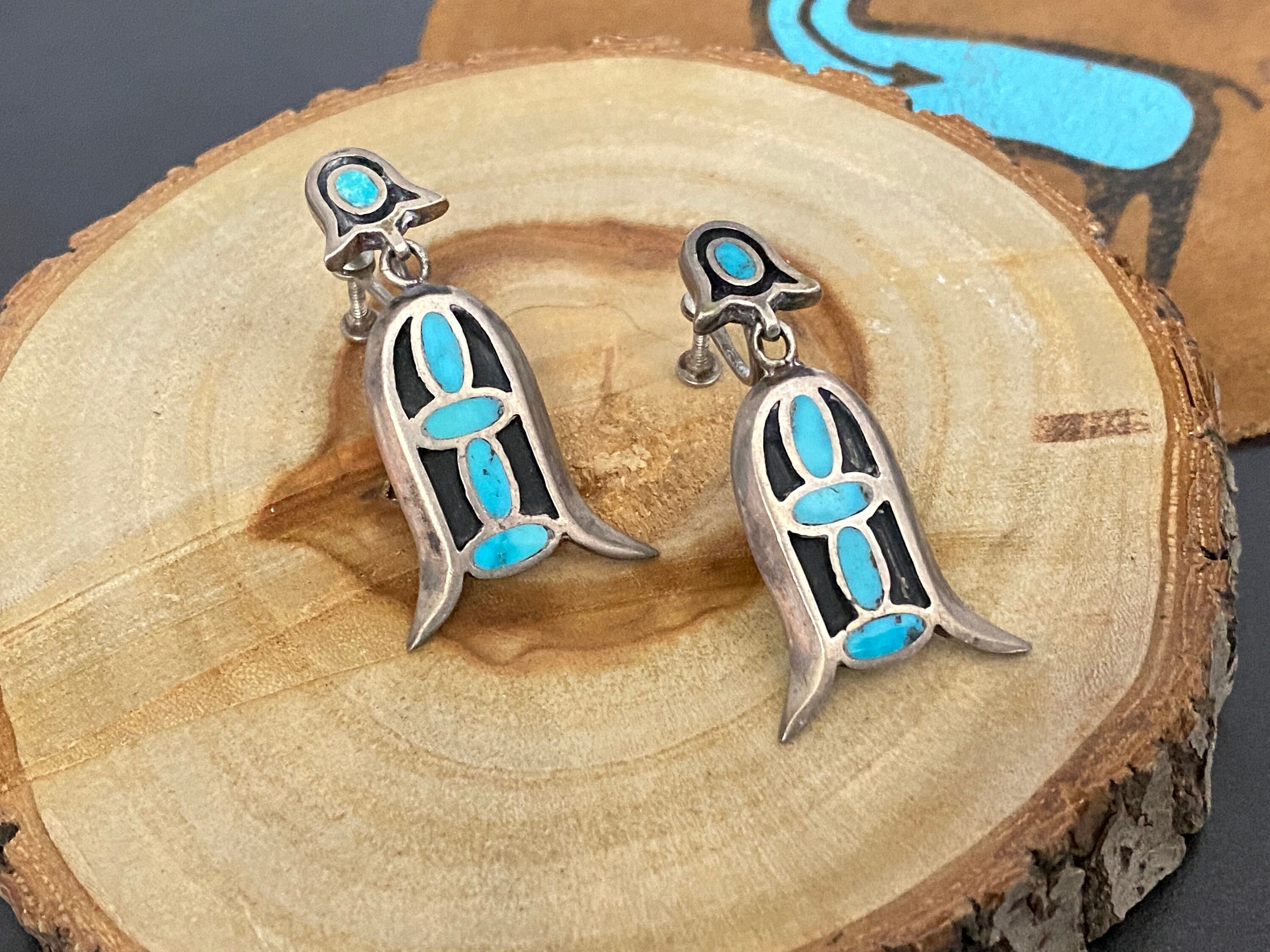 Vintage Zuni Indian Blossom Turquoise Sterling Silver Screw on - Etsy