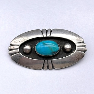 Vintage Navajo Native Turquoise Silver Pin Brooch