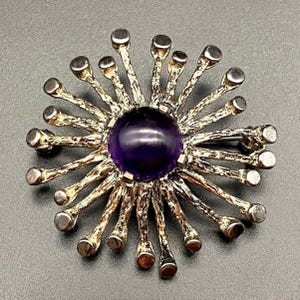 Vintage Abstrakt Brutalist Amethyst Sterling Silber Pin Brosche