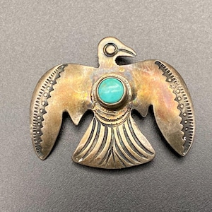 Spilla vintage in argento con stampa a mano in turchese nativo Navajo Thunderbird