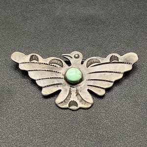 Spilla vintage Navajo Native Thunderbird Turchese con timbro a mano in argento