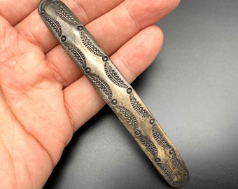 Vintage Navajo Native Hand Stampwork Silver Hair Pin Barrette