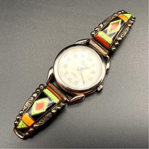時計 Nadia vintage Indian jewelry Watch Vintage Lapis Inlay Sterling Silver Nadia Quartz Watch