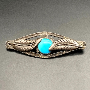 Vintage Navajo Native Thunderbird Feather Turquoise Sterling Silver Pin Brooch