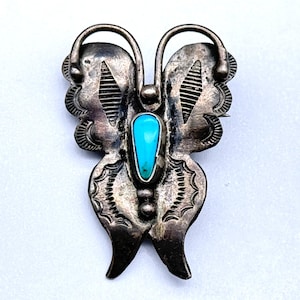 Spilla vintage in argento con stampa a mano a farfalla turchese Navajo